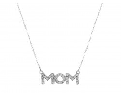 Silver Crystal MOM Chain Necklace