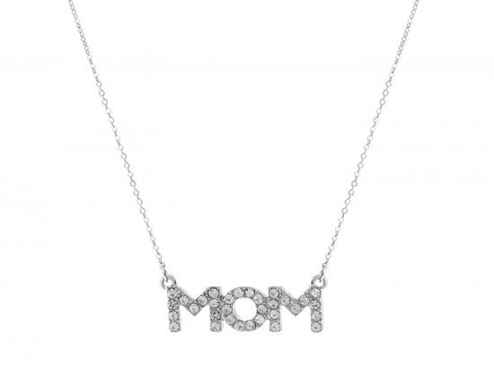 Silver Crystal MOM Chain Necklace