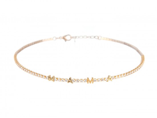 Gold CZ Crystal MAMA Choker Necklace