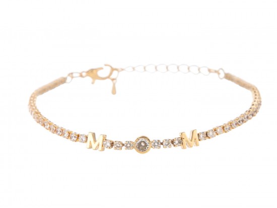 Gold MOM CZ Crystal Tennis Bracelet