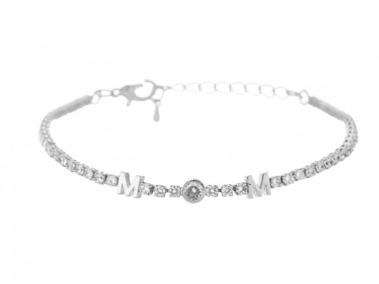 Silver MOM CZ Crystal Tennis Bracelet
