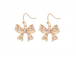 Gold CZ Crystal Bow Hook Earrings