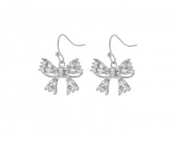 Silver CZ Crystal Bow Hook Earrings