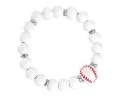 White Baseball Red Stitching Silver Stretch Bracelet