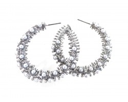 Silver Texture Pearl Hoop Post Earrings