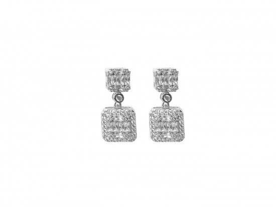 Silver CZ Crystal Cube Post Earrings Silver CZ Crystal Cube Post Earrings