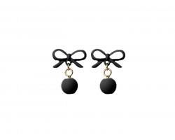 Black Bow Bead Dangle Post Earrings