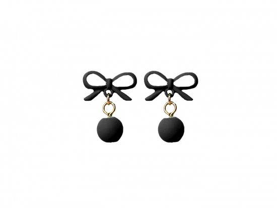 Black Bow Bead Dangle Post Earrings