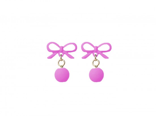 Pink Bow Bead Dangle Post Earrings