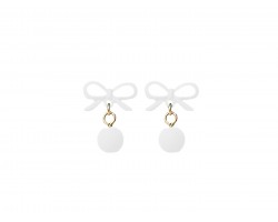 White Bow Bead Dangle Post Earrings