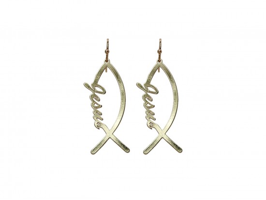 Gold Jesus Fish Hook Earrings