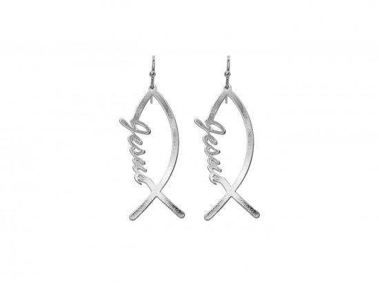 Silver Jesus Fish Hook Earrings