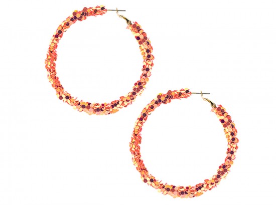 Orange Glitter 65mm Hoop Post Earrings