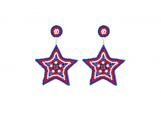 USA Theme Star Seed Bead Post Earrings USA Theme Star Seed Bead Post Earrings