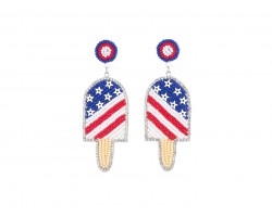 USA Theme Ice Cream Stick Seed Bead Post Earrings