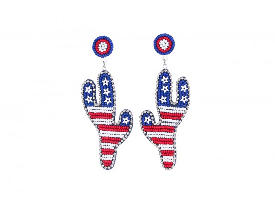 USA Theme Cactus Seed Bead Post Earrings