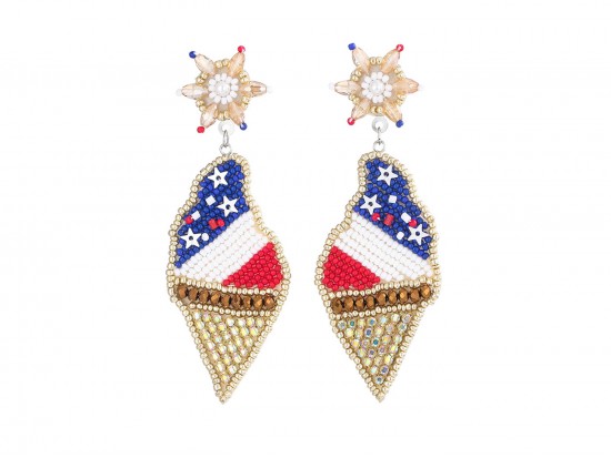 USA Theme Ice Cream Cone Seed Bead Post Earrings