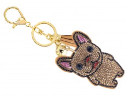 Brown Crystal Pug Dog Puffy Keychain