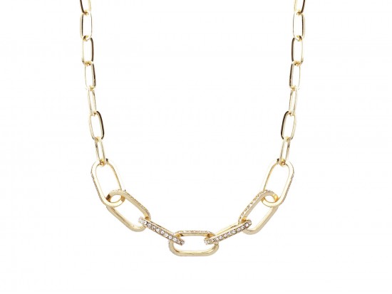 Gold Crystal Chunky Linked Chain Necklace