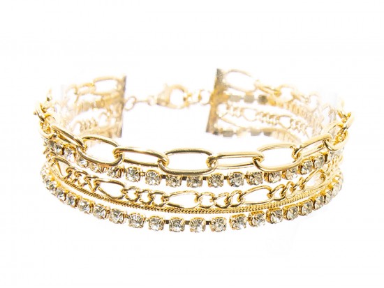 Gold 5 Layer Chain Crystal Bracelet