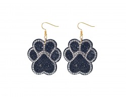 Black Crystal Paw Print Puffy Hook Earrings