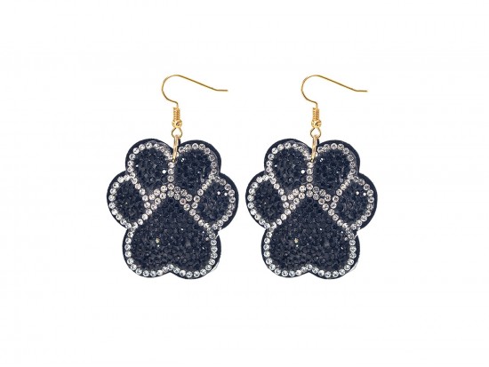 Black Crystal Paw Print Puffy Hook Earrings Black Crystal Paw Print Puffy Hook Earrings