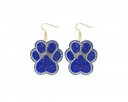 Blue Crystal Paw Print Puffy Hook Earrings