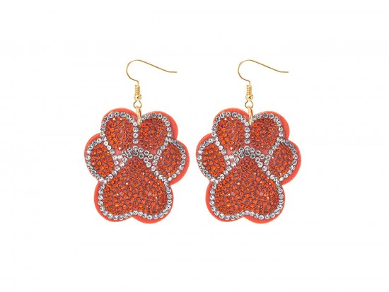 Orange Crystal Paw Print Puffy Hook Earrings Orange Crystal Paw Print Puffy Hook Earrings