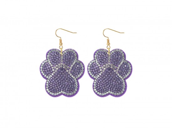 Purple Crystal Paw Print Puffy Hook Earrings