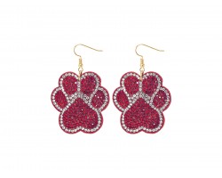 Red Crystal Paw Print Puffy Hook Earrings