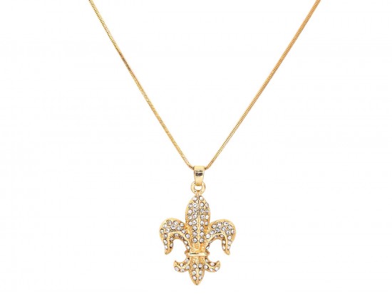 Gold Clear Crystal Fleur De Lis Necklace