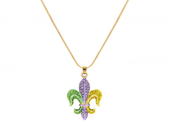 Mardi Gras Crystal Fleur De Lis Necklace