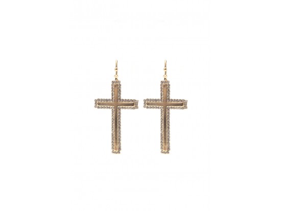 Gold Crystal Cross Hook Earrings