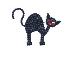Black Crystal Halloween Cat Bar Pin Brooch