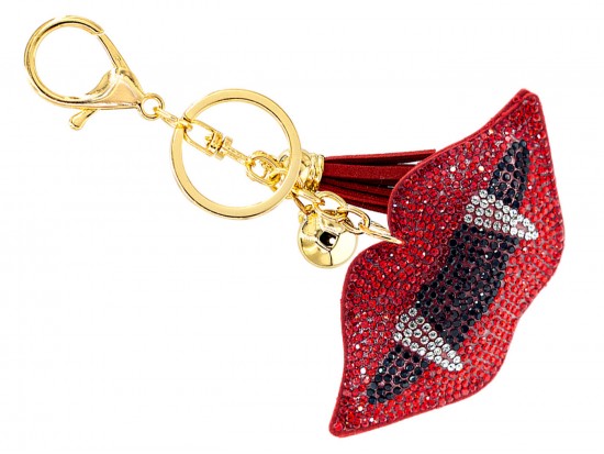 Red Crystal Dracula Fangs Lips Puffy Key Chain. Red Crystal Dracula Fangs Lips Puffy Key Chain.