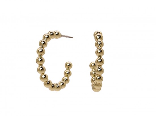 Gold Metal Beaded Hoop Post Earrings