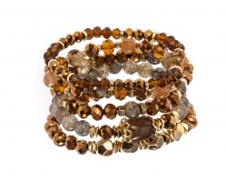 Brown Stone Bead Stretch Bracelets 5pcs