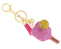 Pink Crystal Pickleball Puffy Keychain