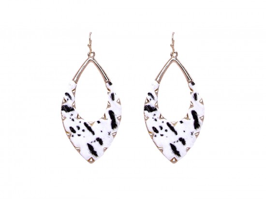 White Black Print Fur Marquee Hook Earrings