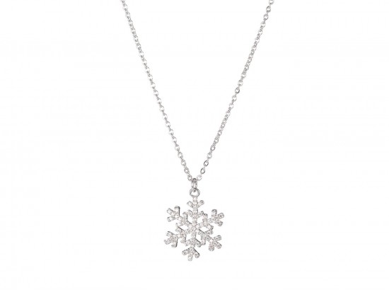 Silver CZ Crystal Snowflake Chain Necklace