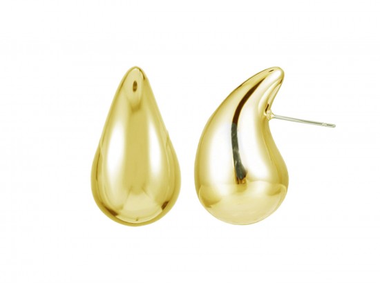 Gold Teardrop Orb Post Earrings
