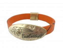 Orange Gold Basketball Leather Magnetic Bracelet