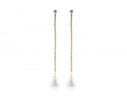 Gold Crystal Teardrop Pearl Drop Post Earrings