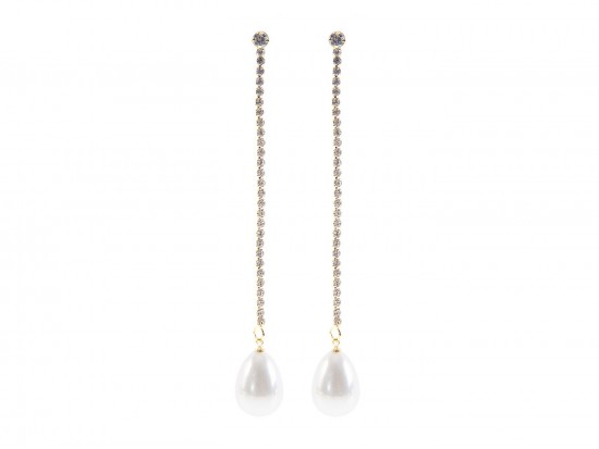 Gold Crystal Teardrop Pearl Drop Post Earrings Gold Crystal Teardrop Pearl Drop Post Earrings
