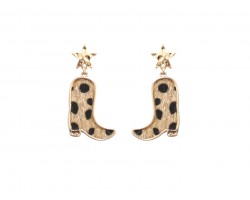 Brown Cow Fur Hide Boot Post Earrings