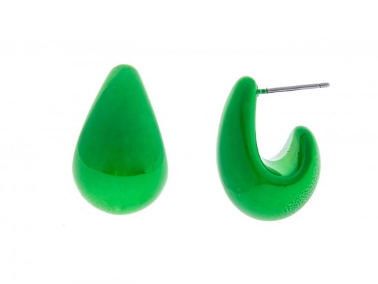 Green Puffy Teardrop Hoop Post Earring
