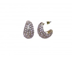 Gold Crystal Teardrop Hoop Post Earrings