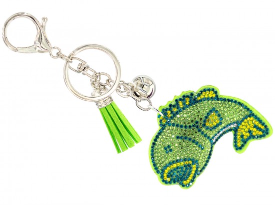 Green Crystal Bass Fish Puffy Keychain