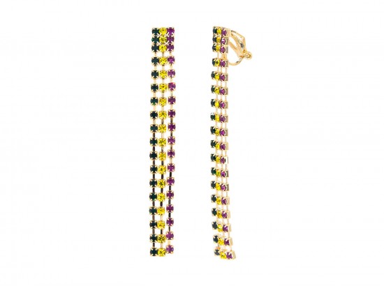Mardi Gras Crystal Tassel Clip Earrings Mardi Gras Crystal Tassel Clip Earrings