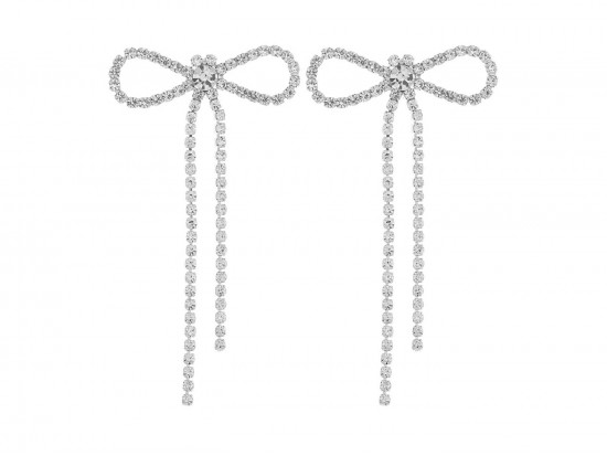 Silver Crystal Bow Post Earrings